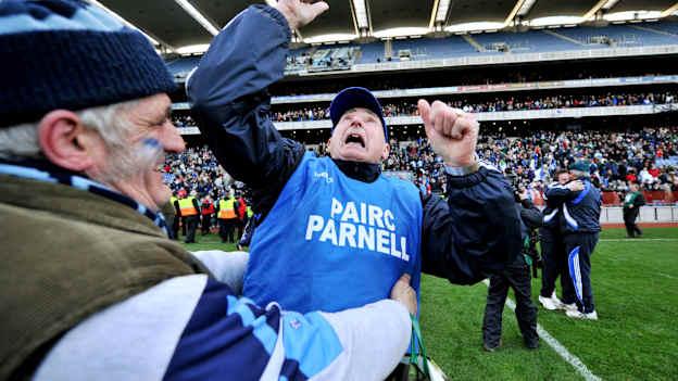 St. Vincent's manager, Mickey Whelan, celebrates after victory over Nemo Rangers in the 2008 All-Ireland Club SFC Final at Croke Park. 