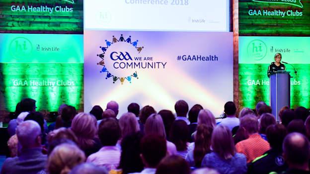 Brid McGoldrick, National Health & Wellbeing Committee Chairperson, addresses attendees during the 2018 GAA National Healthy Club Conference at Croke Park Stadium, in Dublin.