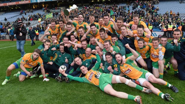 Corofin players celebrate their 2015 All-Ireland club championship success against Slaughtneil at Croke Park. 