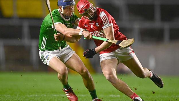 Ciarán Joyce, Cork, and David Reidy, Limerick, in Allianz Hurling League action at Páirc Uí Chaoimh. Photo by Eóin Noonan/Sportsfile