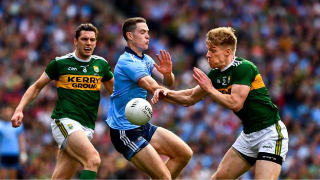 David Moran and Tommy Walsh in action against Dublin's Brian Fenton in the 2019 All-Ireland SFC Final. 