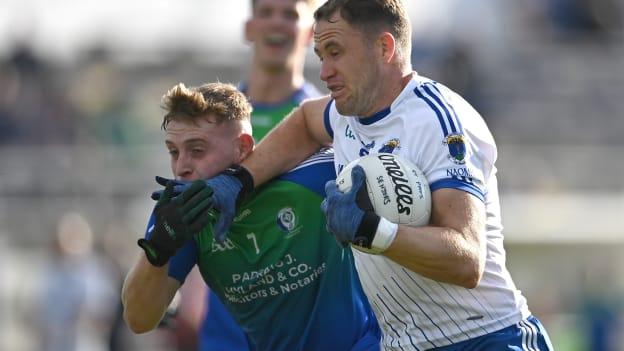 Dean Healy of St Patrick's in action against Darragh Fitzgerald of Arklow Geraldines Ballymoney during the Wicklow Senior Club Football Championship Semi-Final match between Arklow Geraldines Ballymoney and St Patrick's at County Grounds in Aughrim, Wicklow. 
