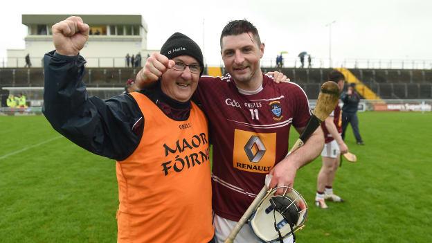 Westmeath selector Michael Walsh and Derek McNicholas celebrate.