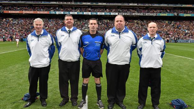 James Owens and his umpires pictured before the 2015 All-Ireland SHC Final. 