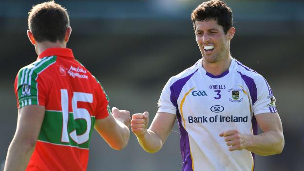 Rory O'Carroll, Kilmacud Crokes, and Dean Rock, Ballymun Kickhams, following the Dublin SFC semi-final at Parnell Park.