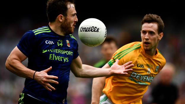 Darren Coen, Mayo, and Bryan McMahon, Meath, in action at Croke Park.