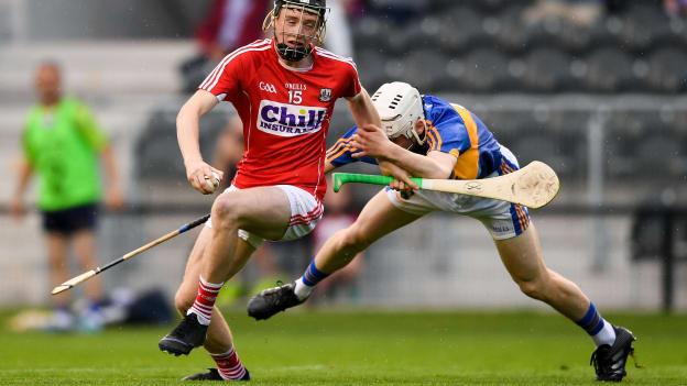 
Jack O'Connor, Cork, and Killian O'Dwyer, Tipperary, during the BGE Munster Under 21 Final.