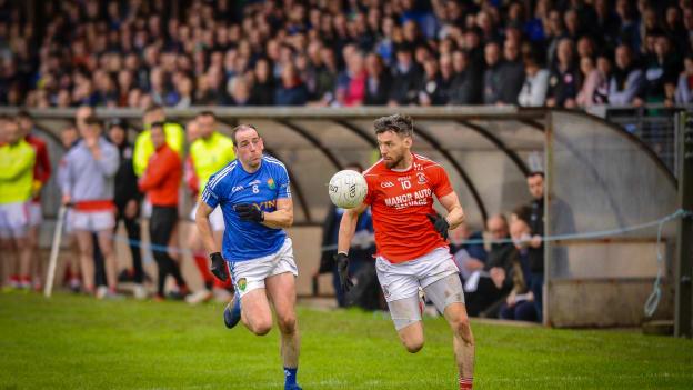 Trillick's Mattie Donnelly in action against Coalisland in the Tyrone SFC semi-final. (Picture courtesy of TeamTalkMag)