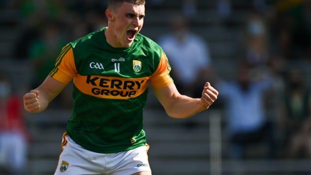 Kerry's Seán O'Shea celebrates at Fitzgerald Stadium, Killarney.