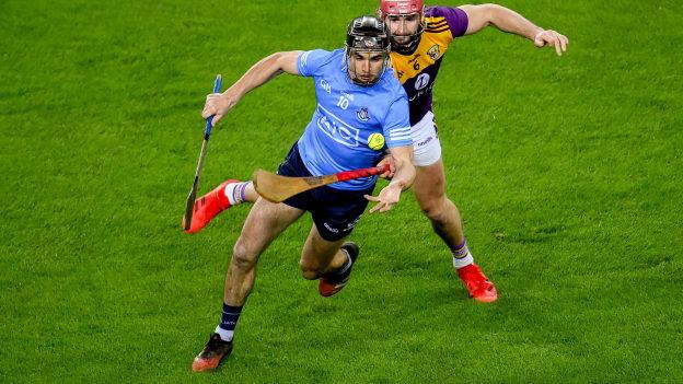 Danny Sutcliffe, Dublin, and Paudie Foley, Wexford, during the Walsh Cup Final at Croke Park.