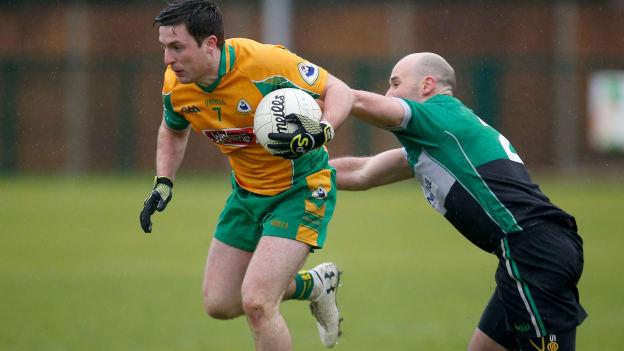 Dylan Wall drives forward for Corofin at McGovern Park, Ruislip.