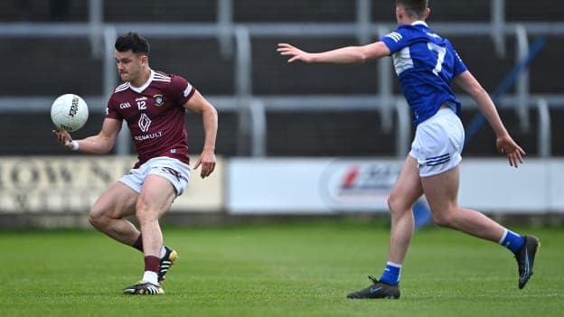 David Lynch, Westmeath, and Conor Heffernan, Laois, in Tailteann Cup action.