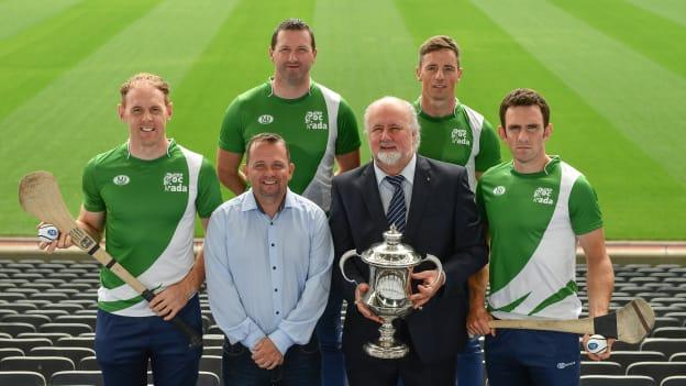 Kevin Moran, Davy Fitzgerald, Brendan Cummins, Anthony Nash, and James McInerney pictured with Martin Donnelly at Croke Park.