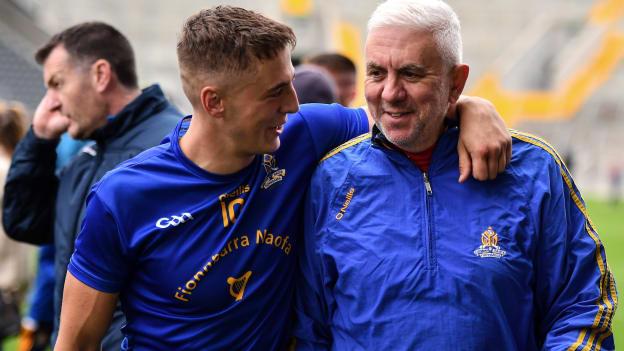 Ben Cunningham and Ger Cunningham celebrate following St Finbarr's Cork SHC win over Newtownshandrum at Páirc Uí Chaoimh.