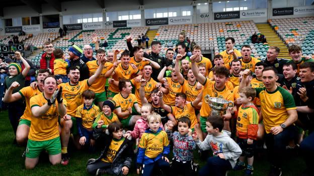 Ballinamore players celebrate after the Leitrim County Senior Club Football Championship Final match between Mohill and Ballinamore at Páirc Seán Mac Diarmada in Carrick-On-Shannon, Leitrim. 