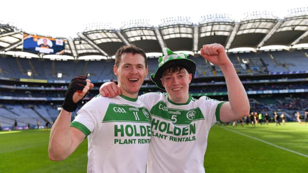 TJ Reid, left, and Evan Shefflin of Ballyhale Shamrocks celebrate after victory over St Thomas' in the AIB All-Ireland Club SHC Final. 