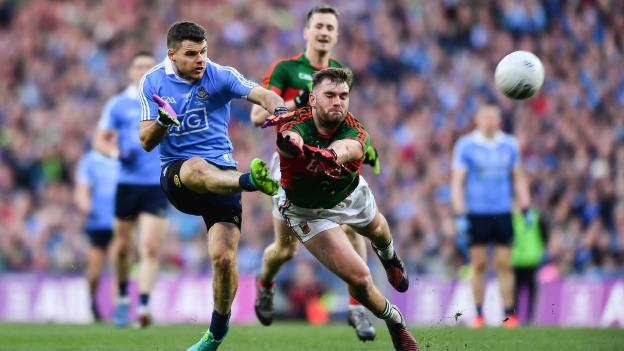 Kevin McManamon and Aidan O Shea in action at Croke Park.