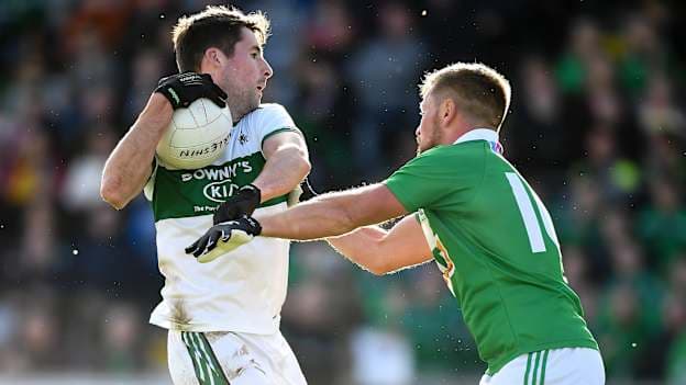 Conor Boyle, Portlaoise, and Arnie Mahon, Killeshin, during the Laois SFC Final at O'Moore Park.