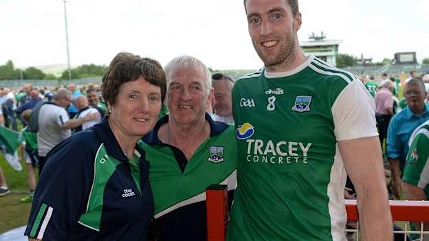Eoin Donnelly of Fermanagh pictured with his mother Rose and father Brendan after victory over Monaghan in the Ulster SFC semi-final. 