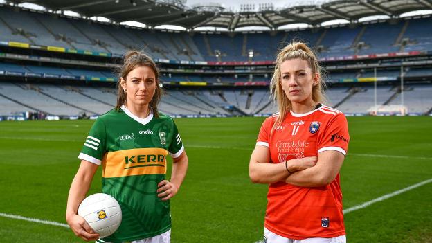 Armagh captain Kelly Mallon and Kerry captain Anna Galvin in attendance at Croke Park ahead of next Sunday’s Lidl National League Divisions 1 and 2 Finals at the venue. Armagh will play Kerry in the Division 2 Final at 2pm, followed by the Division 1 Final between Donegal and Meath at 4pm. Both games will be televised live on TG4 and ticket information is available by visiting https://bit.ly/3Ni0LRN #SeriousSupport
