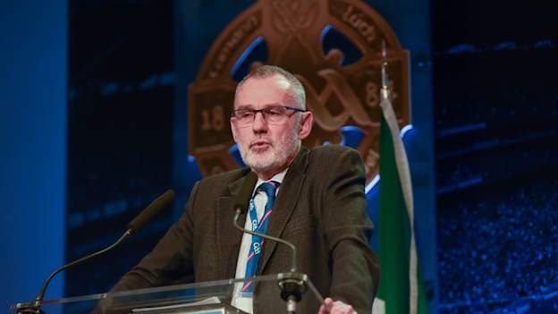 Larry McCarthy speaking after he was elected to be the 40th president of the GAA during the GAA Annual Congress 2020 at Croke Park in Dublin. 