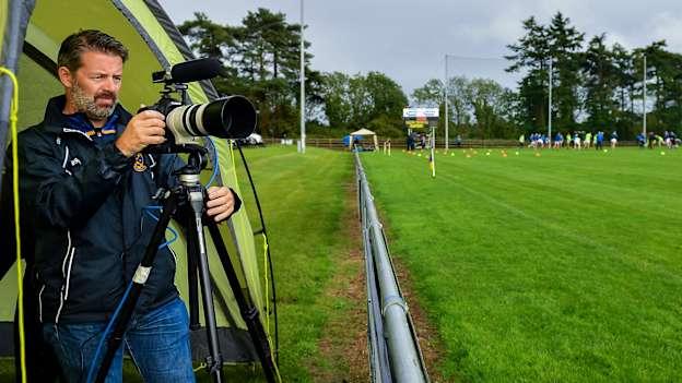Darren Martin, Junior Secretary, Castleknock GAA, prepares the online streaming service prior to the Dublin County Senior Football Championship Round 1 match between Castleknock and St Oliver Plunkett Eoghan Ruadh at Somerton Park in Castleknock, Dublin. 