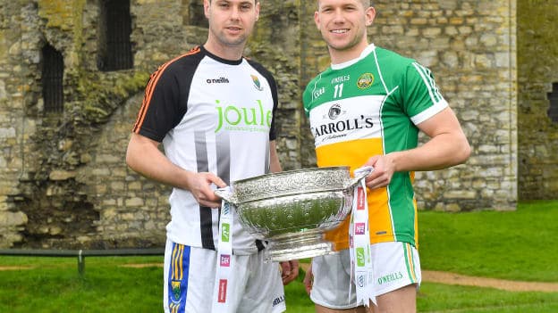 Seanie Furlong, Wicklow, and Anton Sullivan, Offaly, pictured at the Leinster Senior Football Championship launch.