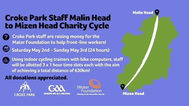 A group of Croke Park staff will undertake a ’stationary’ Cycling Challenge to raise much needed funds for our frontline staff in the local Mater Hospital.

