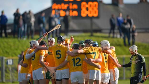 The Antrim team before their Allianz Hurling League Division 1B game against Dublin in February.