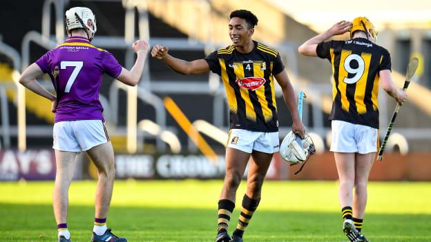 Zach Bay Hammond of Kilkenny and Darragh Carley of Wexford following the Electric Ireland Leinster GAA Hurling Minor Championship Semi-Final match between Wexford and Kilkenny at Chadwicks Wexford Park in Wexford.