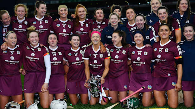 Galway players celebrating at Croke Park after the game.