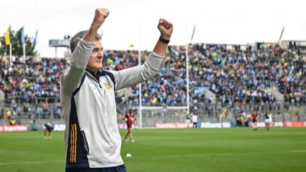Meath manager Colm O'Rourke celebrates at Croke Park. Photo by Ramsey Cardy/Sportsfile