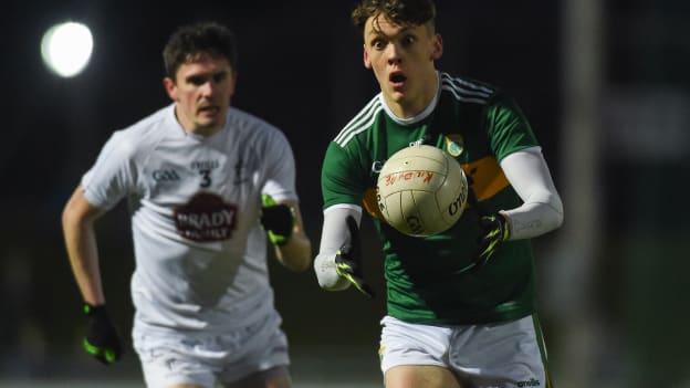 David Clifford, Kerry, and David Hyland, Kildare, in action at Austin Stack Park, Tralee.