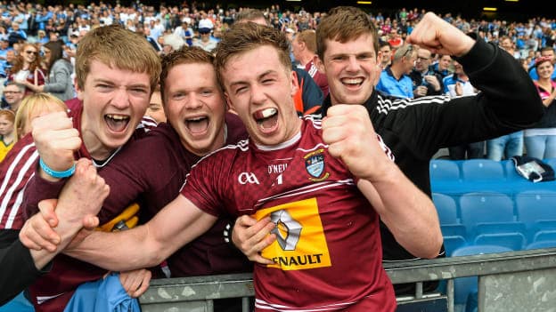 Westmeath captain, Ger Egan, celebrates with supporters after victory over Meath in the 2015 Leinster SFC semi-final. 
