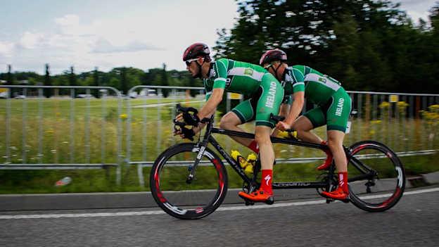 Sean Hahessy and Peter Ryan pictured competing for Ireland in the tandem para-cycling.