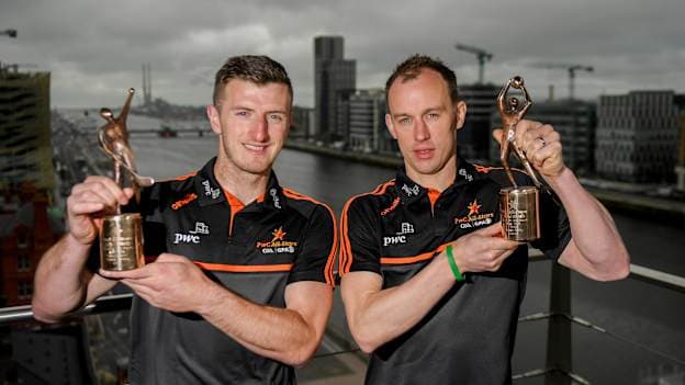 PwC GAA/GPA Players of the Month for May, Cavan footballer Martin Reilly, right, and Cork hurler, Patrick Horgan, left, were at PwC offices in Dublin today to pick up their respective awards. 