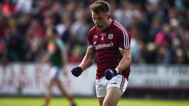 Galway corner back Eoghan Kerin celebrates at Elverys MacHale Park.