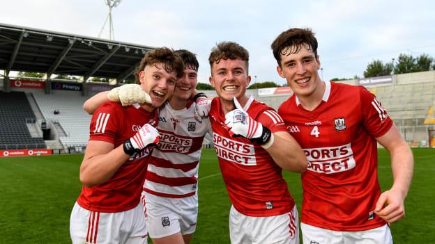 Cork's Darragh Cashman, Gavin Creedon, Neill Lordan and Conor McGoldrick celebrate their win over Kerry. 