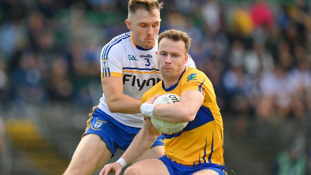 Barry Dardis, Summerhill, and Conor McGill, Ratoath,  in Meath SFC Final action at Páirc Tailteann. Photo by Seb Daly/Sportsfile