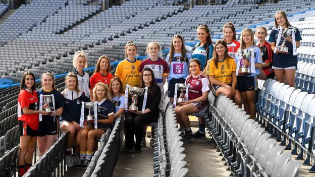 In attendance at the 2020 Gourmet Food Parlour O’Connor Cup Captain's Day is Ciara Rowe, Brand Marketing Manager, with, from left, Ciara Brennan, UCC, Mary Martin, DCU, Lauren McGregor, UL, Kellie Kearney, Garda College, Ailish Noonan, DKIT, Aoife O’Shaughnessy, UCD, Emma Spillane, UCC, Hannah Hegarty, DCU, Shauna Howley, UL, Lucy McCartan, UCD, Niamh Gallogly, NUIG, Sarah Boyd, MU, Lucy Power, DCU, Orla Burke, CIT, Niamh Rowan, UCD, Laura Tierney, TCD, and Tara Fitzgibbon, TUD Tallaght, at Croke Park in Dublin. 