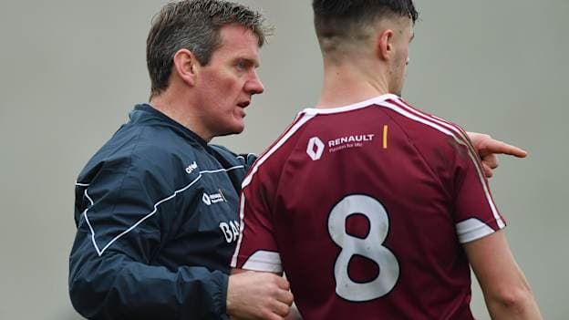 Westmeath manager Jack Cooney and midfielder Sean Flanagan ahead of the Bord Na Mona O'Byrne Cup match against Kildare.
