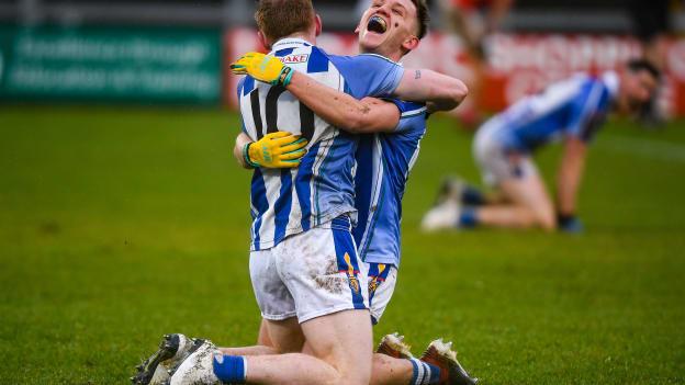 Darren O'Reilly, left, and Tom Hayes of Ballyboden St Enda's celebrate following the AIB Leinster GAA Football Senior Club Championship Final win over Eire Óg.