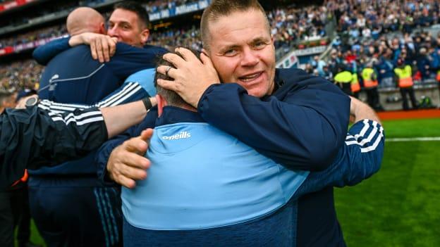 Dublin manager Dessie Farrell celebrates after the GAA Football All-Ireland Senior Championship final match between Dublin and Kerry at Croke Park in Dublin. Photo by Ramsey Cardy/Sportsfile
