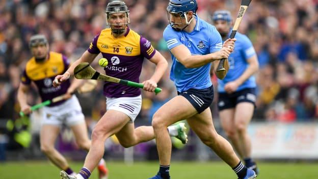 Eoghan O'Donnell, Dublin, and Conor McDonald, Wexford, in Leinster SHC action.