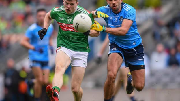 Mayo's Eoin O'Donoghue and Dublin's Cian O'Sullivan during the 2019 All Ireland SFC Semi-Final at Croke Park.
