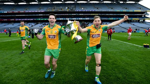 Farragher, left, and Ciarán McGrath celebrate following Corofin's 2018 AIB GAA Football All-Ireland Senior Club Championship final victory Nemo Rangers at Croke Park.