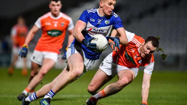 Evan O’Carroll of Laois in action against Brendan Donaghy of Armagh during the Allianz Football League Division 2 Round 2 match between Laois and Armagh at MW Hire O'Moore Park in Portlaoise, Laois. 