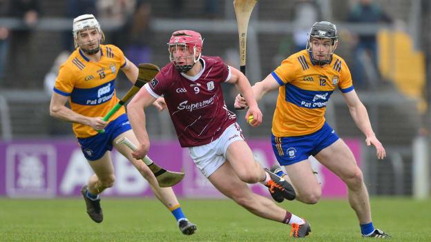 Ronan Glennon, Galway, and Tony Kelly and Ryan Taylor, Clare, in Allianz Hurling League action at Cusack Park. Photo by Ray McManus/Sportsfile