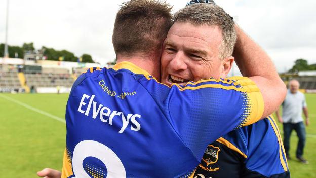 Liam Kearns and Peter Acheson celebrate at Kingspan Breffni Park.