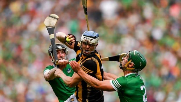 TJ Reid, Kilkenny, and Seán Finn and Declan Hannon, Limerick, in action at Croke Park.
